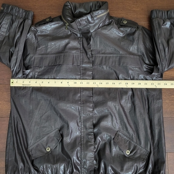 Chico's Brown Waxed Shiny 3/4 Sleeve Bomber Jacket Chico's Size 3/Womens Size 16 - Picture 9 of 11